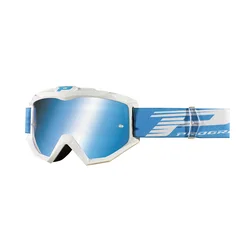 MOTOCROSS GOGGLES PROGRIP 3201 FL ATZAKI WHITE/BLUE - MIRRORED LENS ANTI-SCRATCH/ANTI U.V.  - FOR GLASSES WEARERS -APPROVED AC-10170