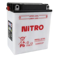BATTERIE 12V 12 Ah NB12AL-A2 NITRO CONVENTIONNELLE AVEC ENTRETIEN (Lg134xL80xH160mm) (EQUIVALENT YB12AL-A2)