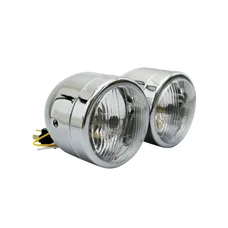 PHARE/OPTIQUE MOTO AVOC DOUBLE DIAM 90 mm LAMPE H4 + FEU DE POSITION CHROME ENTRAXE DE FIXATION 210mm (HOMOLOGUE CE)