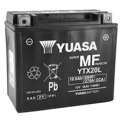 BATTERIE 12V 18 Ah YTX20L YUASA SANS ENTRETIEN PRETE A L'EMPLOI (Lg175xL87xH155mm) (ACTIVEE EN USINE/FA)