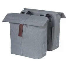 SACOCHE ARRIERE VELO DOUBLE BASIL CITY GRIS CLAIR 28/32L FIXATION VELCROS SUR PORTE BAGAGE (30x18x49cm) FERMETURE PLIANT ANTI-PLUIE