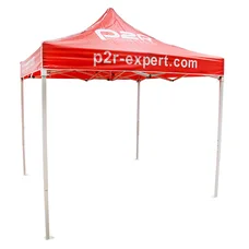 TENTE PADDOCK/BARNUM/TONNELLE P2R 2,5x2,5M ROUGE/BLANC STRUCTURE ACIER, TOILE POLYESTER OXFORD, HAUTEUR REGLABLE (SANS CLOISONS)