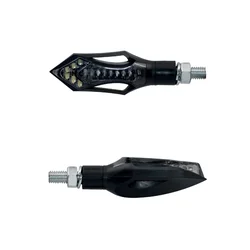 CLIGNOTANT MOTO TAAC FR12 14 LEDS FUME/NOIR AVEC FONCTION FEU DE POSITION AVANT (M8 / LONG 74mm / H 26mm) (PAIRE) QUALITE PREMIUM  -HOMOLOGUE ECE-