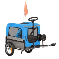 REMORQUE VELO UTILITAIRE MAXI 40Kg COLORI BLEU AVEC ROUES 12" FIXATION AXE DE ROUE ARRIERE - POUR TRANSPORT CHIEN/BAGAGE - 2 OUVERTURES (avant+arrière) + BRAS (L 63cm x l 42cm x h 47cm)