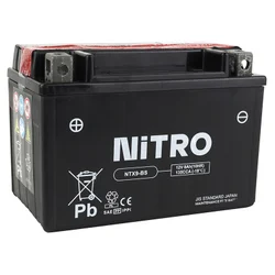 BATTERIE 12V 8 Ah NTX9-BS NITRO MF SANS ENTRETIEN AVEC PACK ACIDE (Lg150xL87xH105mm) (EQUIVALENT YTX9-BS)