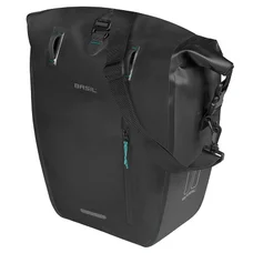 SACOCHE ARRIERE VELO LATERALE BASIL RIVO WATERPROOF 25-31L NOIR FIXATION MIK HOOKS SUR PORTE BAGAGE (43x14x28cm) AVEC POIGNEE ET BANDOUILLERE FERMETURE ENROULEMENT