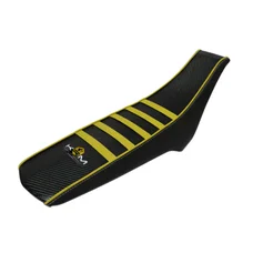 HOUSSE DE SELLE 50 A BOITE KRM PRO RIDE POUR DERBI 50 SENDA 2018>/GILERA 50 SMT, RCR 2018>/APRILIA 50 SX, RX 2018> NOIR/JAUNE
