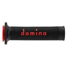 REVETEMENT POIGNEE DOMINO MOTO ON ROAD A010 NOIR/ROUGE OPEN END 120-125mm (PAIRE)