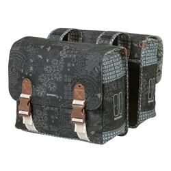 DOUBLE BAG FOR BICYCLE - REAR - BASIL BOHEME 35L BLACK/CREAM - ON LUGGAGE RACK WITH VELCRO TAPES (37x15x37cm)