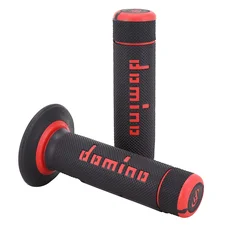 REVETEMENT POIGNEE DOMINO MOTO OFF ROAD A020 NOIR/ROUGE CLOSED END 120-123mm (PAIRE)