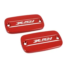 BRAKE FLUID RESERVOIR CAP - (PAIR) for HONDA 750 X-ADV ALU CNC - RED/WHITE PATTERN  -AVOC-