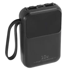 BATTERIE EXTERNE POWERBANK 10000 maH 5V/2,1A NOIR (RACCORD IPHONE, TYPE-C, MICRO, USB) -P2R