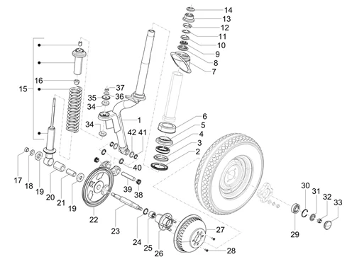 Fourche/tube direction - Ensemble butée dir.