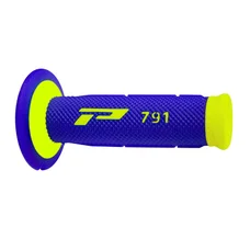 REVETEMENT POIGNEE PROGRIP MOTO OFF ROAD 791 DOUBLE DENSITE BASE FLUO JAUNE FLUO/BLEU CLOSED END 115mm (CROSS/MX) (PAIRE)