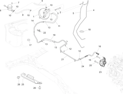 Avant tuyaus du freins - Pompe