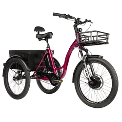 TRICYCLE ELECTRIQUE/VAE CITY LEADER FOX 24" CURTIS 2025 MIXTE BORDEAUX BRILLANT 8V SHIMANO NEXUS MOTEUR ROUE AV BAFANG 36V 45Nm BATTERIE 16,7Ah (LARGEUR HORS TOUT 75cm)