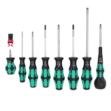 TOURNEVIS WERA 9528 BALL GRIP CRUCIFORME, TORX ET PLAT AVEC AGRIPPE VIS NOIR/VERT (SET 9 PIECES)  -MARQUE ALLEMANDE POUR LES ATELIERS-