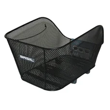 PANIER ARRIERE ACIER NID ABEILLE BASIL ICON MEDIUM NOIR FIXATION WSL SUR COTE PORTE BAGAGE  IDEAL POUR E-BIKE/VAE (L38xl23xH21cm) -FIXATION PAR VIS REGLABLE SUR FOND DU PANIER -