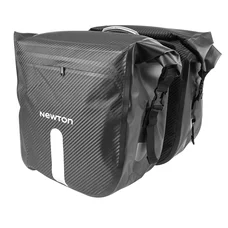 SACOCHE ARRIERE VELO DOUBLE NEWTON NOIR EFFET CARBONE 40L FIXATION SANGLES VELCRO SUR PORTE BAGAGE (35x12x27cm) FERMETURE PLIANT ANTI-PLUIE