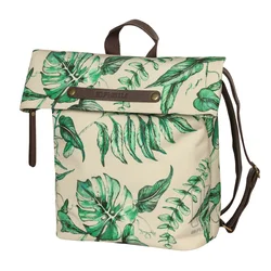 SINGLE BAG FOR BICYCLE -REAR-TURN INTO BACKPACK- BASIL EVERGREEN DAYPACK BEIGE-WITH LEATHER HANDLE- LEFT or RIGHT - 14/19Lt - HOOKS ON CARRIER - WATERPROOF FOLDING CLOSING