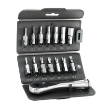 OUTIL CLE ALLEN TOOLKIT CLE CLIQUET ACIER INOX AVEC EMBOUTS CHC 2/2.5/3/4/5/6/8 TORX T10/T15/T20/T25 ET 3 TOURNEVIS (JEU DE 14 PIECES)