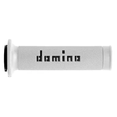 REVETEMENT POIGNEE DOMINO MOTO ON ROAD A010 BLANC/NOIR OPEN END 120-125mm (PAIRE)