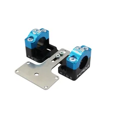 PONTET/SURPONTET RIGIDIFICATEUR 50 A BOITE KRM PRO RIDE POUR GUIDON DIAM 28,6 mm ALU CNC NOIR/BLEU (AVEC SUPPORT DE COMPTEUR) (PAIRE)