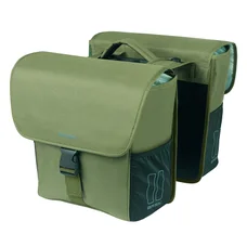 SACOCHE ARRIERE VELO DOUBLE BASIL GO VERT FONCE 32L FIXATION HOOKS ON POUR PORTE BAGAGE SYSTEME MIK (FIXATION INCLUS)