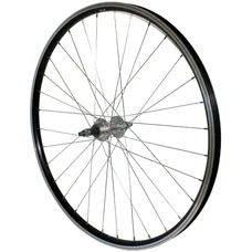 WHEEL FOR TREKKING BIKE- 700X35 REAR P2R -ALUMINIUM BLACK DOUBLE-WALLED- ALUMINIUM HUB- SOLID DPINDLE FOR FREEWHEEL 7/6 Speed