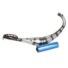 POT 50 A BOITE YASUNI R2 VERNI POUR DERBI 50 SENDA/BETA 50 RR/RIEJU 50 MRT, SMX, MRX, RR/MBK 50 X-LIMIT/YAMAHA 50 DTR/FANTIC 50 XE, XM (PASSAGE BAS) (SILENCIEUX BLEU AZUR)  -TUB810TD-