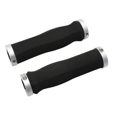 HAND GRIPS FOR URBAN BIKE- IMPORT ANATOMIC FOAM - BLACK - DOUBLE LOCK SILVER L130mm (PAIR)