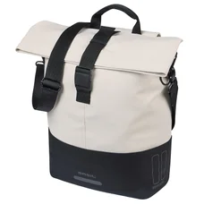 SACOCHE ARRIERE VELO LATERALE SAC BANDOULIERE BASIL COVE SHOPPER BLANC CASSE/NOIR DROIT/GAUCHE 14-16L FIXATION MIK HOOKS PORTE BAGAGE (36x14x29cm) AVEC POIGNEE FERMETURE PLIANTE IMPERMEABLE