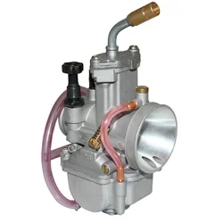 CARBURATEUR TYPE PWK 28 SILVER A BOISSEAU PLAT AVEC POWER JET ENTRE AIR POLI + COUDE TOURNANT + STARTER A TIRETTE -QUALITE PREMIUM- -P2R