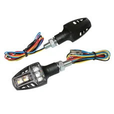 CLIGNOTANT UNIVERSEL REPLAY T COMPACT 5 LEDS AVEC FONCTION FEU DE POSITION ET FEU STOP TRANSPARENT/NOIR (L 56mm / H 27mm / L 23mm) (HOMOLOGUE CE) (PAIRE)