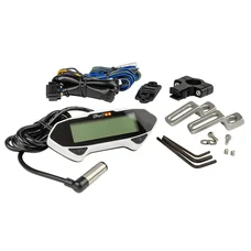 COMPTEUR STAGE 6 DIGITAL MULTIFONCTIONS RACING BLANC BRANCHEMENT SUR BATTERIE (VITESSE, DISTANCE, COMPTE-TOUR, ESSENCE, CLIGNOTANTS)