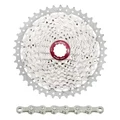 CASSETTE ET CHAINE (PACK) 11V. SUNRACE MS8 11-46 VTT POUR SHIMANO METALLIC ARGENT (LIVRE EN BOITE) (11-13-15-18-21-24-28-32-36-40-46) (2 BLOCS + PIGNONS)