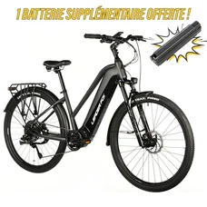 VELO ELECTRIQUE/VAE VTC 28 LEADER FOX BARNET 2025 FEMME GRIS 9V MOTEUR CENTRAL BAFANG M510 36V 95Nm BATTERIE 20Ah (18'' - H46cm - TAILLE M - POUR ADULTE DE 168cm à 178cm)