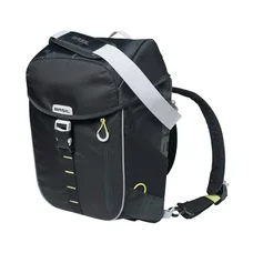 BACKPACK/REAR BAG  FOR BICYCLE  - BASIL MILES DAYPACK -SIDE BAG LEFT/RIGHT- WATERPROOF 14L BLACK/FLUO YELLOW STRIPES (CONVERTIBLE: HAND BAG/BACKPACK) (44x14x30cm)