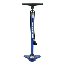 POMPE A PIED NEWTON FPV1 ACIER COLORI BLEU RACCORD DOUBLE STYLE SWITCH AVEC MANOMETRE 11BARS VP/VS
