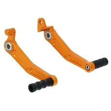 SELECTEUR DE VITESSE ET PEDALE DE FREIN ARRIERE MOTO POUR KTM 125 DUKE ALU CNC ANODISE ORANGE EMBOUT NOIR (PAIRE)  -AVOC-