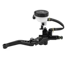 MAITRE CYLINDRE DE FREIN MOTO UNIVERSEL AVANT AVEC BOCAL SEPARE DIAM 45mm ALU CNC NOIR DROIT (COURSE REGLABLE 4 POSITIONS)  -P2R-