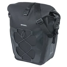 SACOCHE ARRIERE VELO LATERALE BASIL NAVIGATOR CYCLOTOURISTE WATERPROOF 25-31L NOIR FIXATION HOOK ON SUR PORTE BAGAGE (32x15x37cm) AVEC POIGNEE ET BANDOUILLERE FERMETURE ENROULEMENT