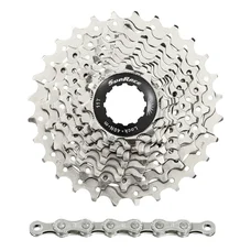 CASSETTE ET CHAINE (PACK) 10V. SUNRACE RS1 11-28 ROUTE POUR SHIMANO (NIVEAU 105) METALLIC ARGENT (LIVRE EN BOITE) (11-12-13-14-15-17-19-21-24-28)