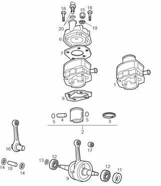 Arbre moteur - Cylindre - Piston