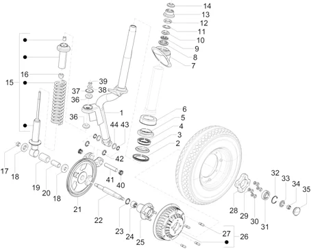 Fourche/tube direction - ensemble butee dir.