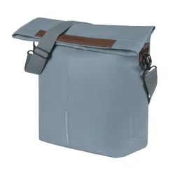 SHOULDER BAG FOR BICYCLE (or rear single bag) -  BASIL CITY SHOPPER VEGAN blue imitation leather LEFT/RIGHT 14/16Lt  - HOOKS ON CARRIER - WATERPROOF FOLDING CLOSING- REFLECTIVE.