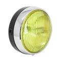 PHARE/PROJECTEUR CYCLO UNIVERSEL ROND NOIR ENTOURAGE CHROME VITRE JAUNE DIAM 140 mm (AMPOULE BA20D)  -SELECTION P2R-
