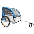 REMORQUE VELO ENFANT COUVERTE 2 PLACES MAXI 45Kg COLORI BLEU/GRIS AVEC ROUES 20" à BLOCAGE ET FIXATION AXE DE ROUE ARRIERE - MONTAGE RAPIDE SANS OUTIL (2 ENFANTS DE 18KGS ET 1 BAGAGE DE 9KGS)