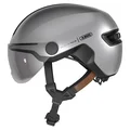 CASQUE VELO ADULTE ABUS URBAIN HUD-Y ACE ARGENT BRILLANT ECLAIRAGE INTEGRE TAILLE  M (54-58cm) REGLAGE MOLETTE (COMPATIBLE S-PEDELEC)
