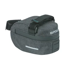 SADDLE BAG FOR BICYCLE - BASIL DISCOVERY 0.5Lt - Polyester waterproof -Grey/black- WATERPROOF ON VELCRO TAPES + RAIN COVER